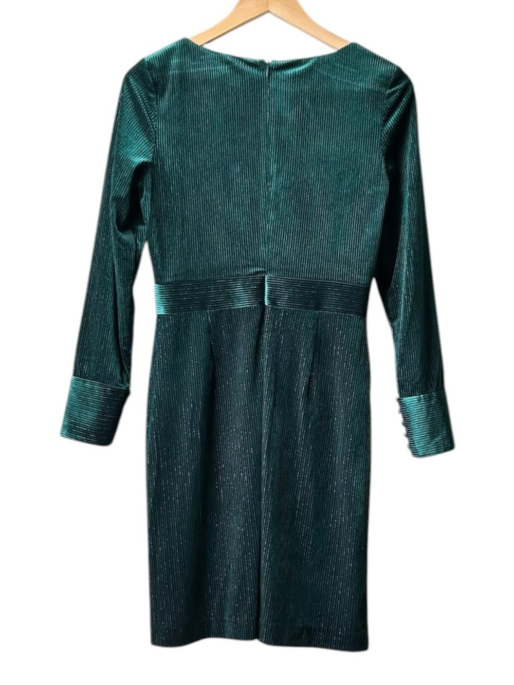 Mark + James Badgley Mischka Green Metallic Velvet V Neck Stripe Mini Dress Sz 4 - Picture 9 of 15